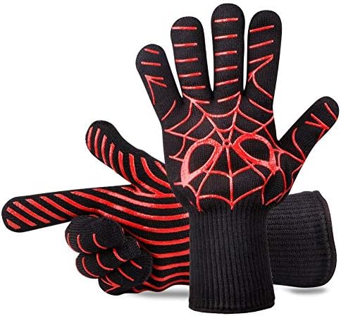 BBQ Gloves, 932°F Heat Resistant Oven Mitts & Potholders, Non Slip Grilling Gloves with Spider Man Pattern