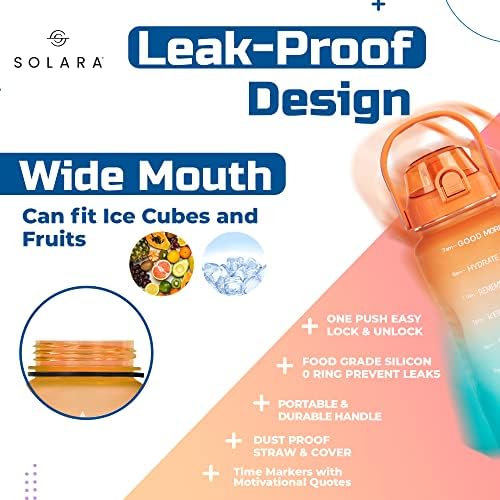 SOLARA 2 litre water bottle with straw, sports water bottle with Times to Drink, 2 liter Water Bottles with Time Markings, BPA Free Tritan Water Bottle with Motivational Quotes | Orange Teal