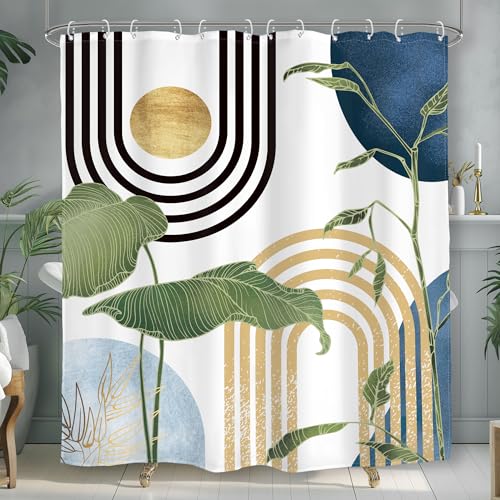 Glawry Navy Blue Boho Shower Curtain Abstract Light Blue Mid