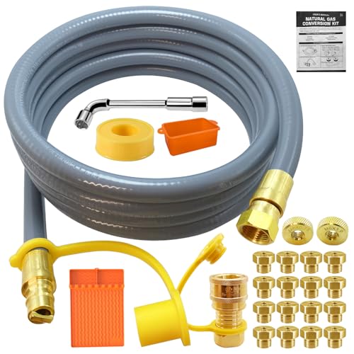 5249 Natural Gas Conversion Kit for Blackstone Grill 28 36 Griddle for Blackstone Natural Gas Conversion Kit w/10 FT Natural Gas Hose Silicone Grill Tool Mat Grease Cup Liner 3/8 Quick Connect Etc.