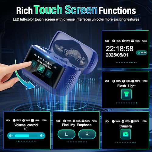 Image of Wireless Earbuds with Touch Screen, Bluetooth 5.4 Headphones, ANC /ENC Noise Cancelling, 48H HiFi Stereo Bluetooth Ear Buds with 5 EQ Modes, Transparency Mode, IPX7 Earphones, Blue