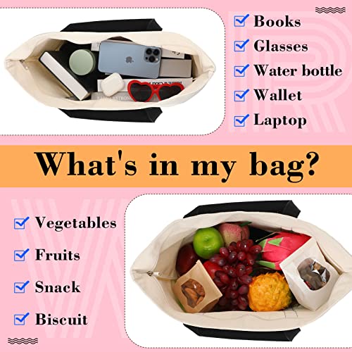 12 Pack Canvas Tote Bags Bulk Large Canvas Shopping Bag 21 Inch Canvas Bags With Zipper Reusable Canvas Grocery Bag Washable Canvas Beach Diy Totes Bulk For Women Teacher Wedding Gifts #TOP2