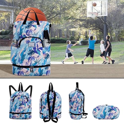 Image of Kamo Drawstring Backpack Bag - Sport Swimming Yoga Backpack with Shoe Compartment, Two Water Bottle Holder for Men Women Large String Backpack Athletic Sackpack for Travel