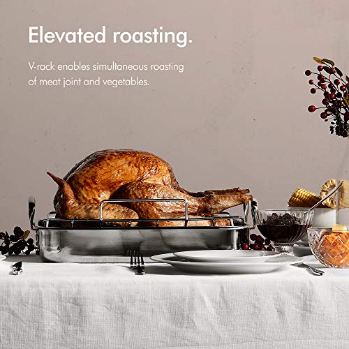VonShef Stainless Steel Roaster Pan with Rack – Ideal for Roasting Chicken/Turkey/Meat Joints & Vegetables, 17 Inch, 8 Quart Capacity