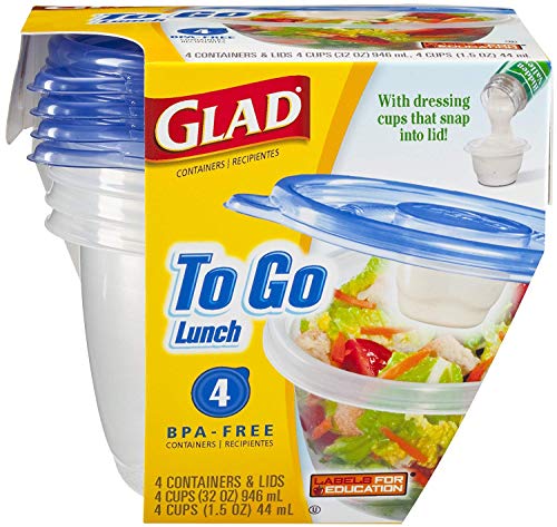 Glad To Go Container Lunch Size - With Dressing Cups That Snap Into Lid