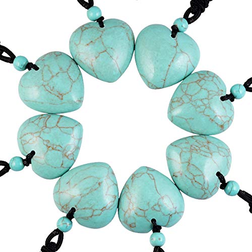 Tumbeelluwa Carved Stone Heart Shape Necklace Chakra Quartz Pendant With Cord Amulet Healing Crystal Jewelry For Unisex,Green Howlite Turquoise #TOP2