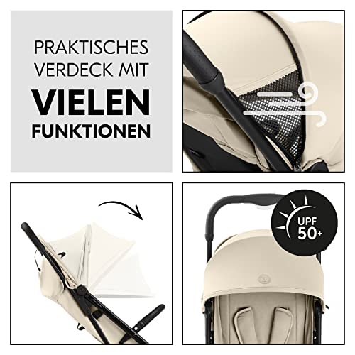 hauck Travel N Care Plus, Vanilla - Reisebuggy für Kinder ab Geburt bis 22 kg mit Liegefunktion & Kopfposter - Leicht (7,2 kg) & Einhändig Faltbar - Selbststehend - UPF 50+ & Netzfenster