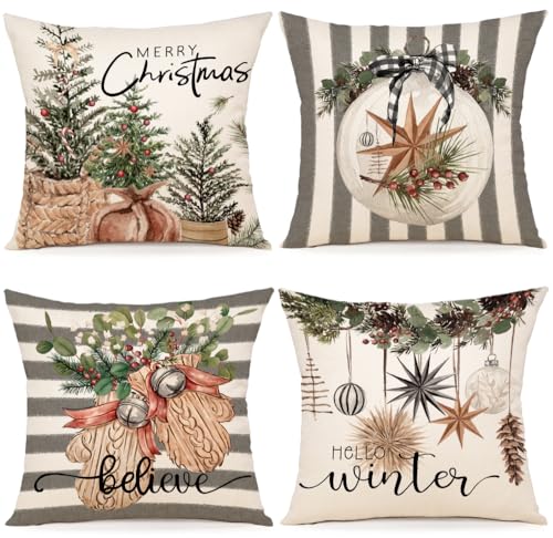 ZWJD Kissenbezug Weihnachten 40x40 4er Set Leinen Kissenbezüge...