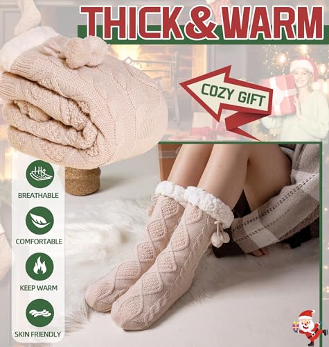 DoSmart Womens Fuzzy Slipper Socks Winter Thermal Snowflake Fleece Lining Christmas Stockings Fluffy Warm Indoor Home Socks4
