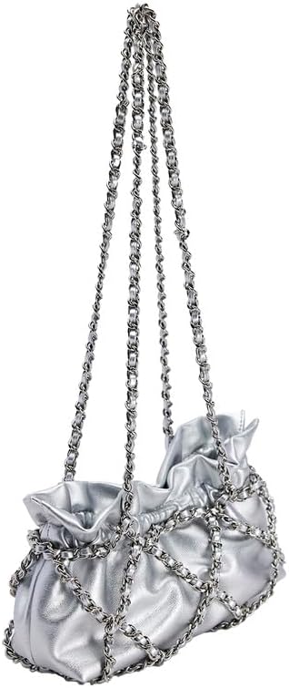 URBAN REVIVO Women's Fashion Ruched Shoulder Bag Crossbody Casual Bag With Chain Medium