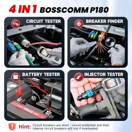 Image of 2026 BOSSCOMM P180 Automotive Probe Tester - 9-30V Electrical Power Probe, AC /DC Voltage /Diode /Resistance /Relay /Fuse Test, Wire Tracer, Battery /Fuel Injector Tester, 40FT Cable
