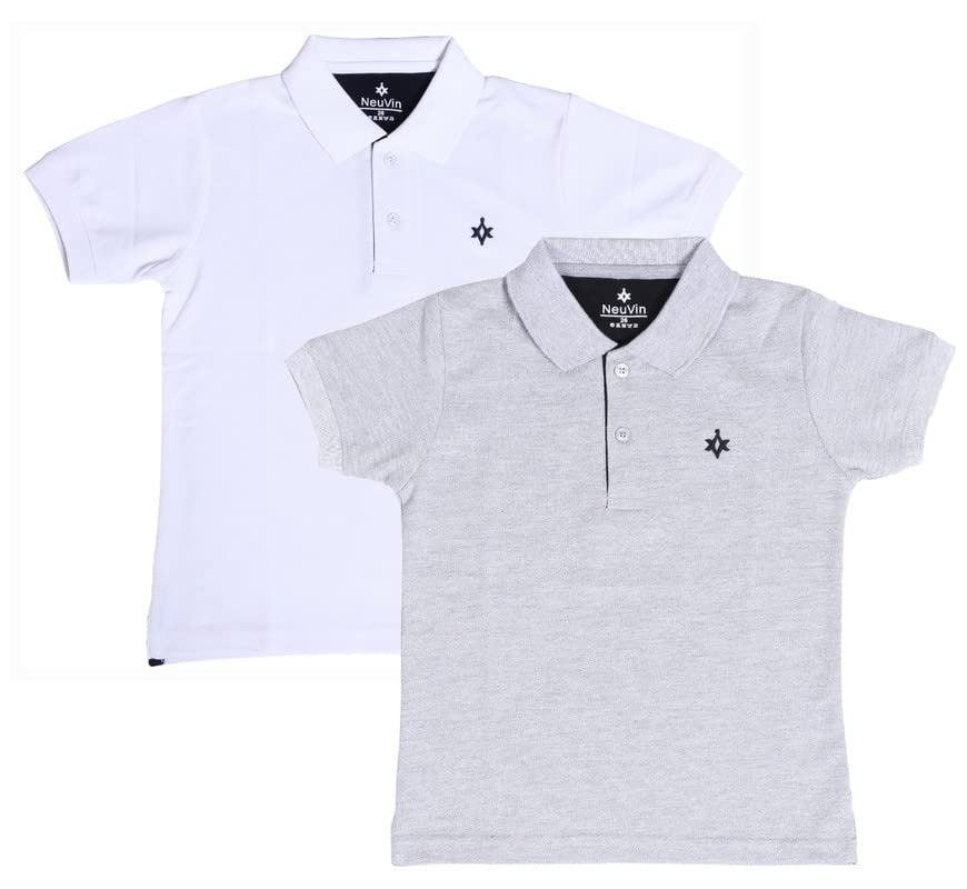 Image of Boys Polo T-Shirts Pack of 2 - Cotton Matty Fabric, Half Sleeves, Stylish Collar Neck, Comfortable Fit for Kids