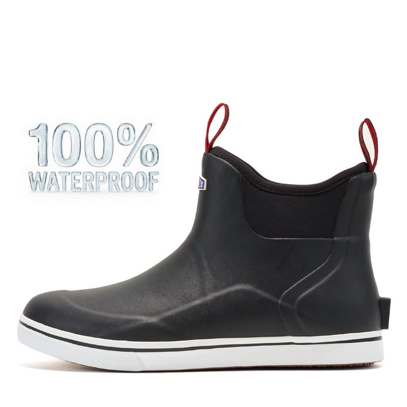 Image of SUREWAY Men's Ankle Fishing Deck Boots for Men-Waterproof,Professional Non-Slip Soles for Wet Slippery Surface,Neoprene Rubber Rain Boot /Shoes for Hunting Boating Gardening