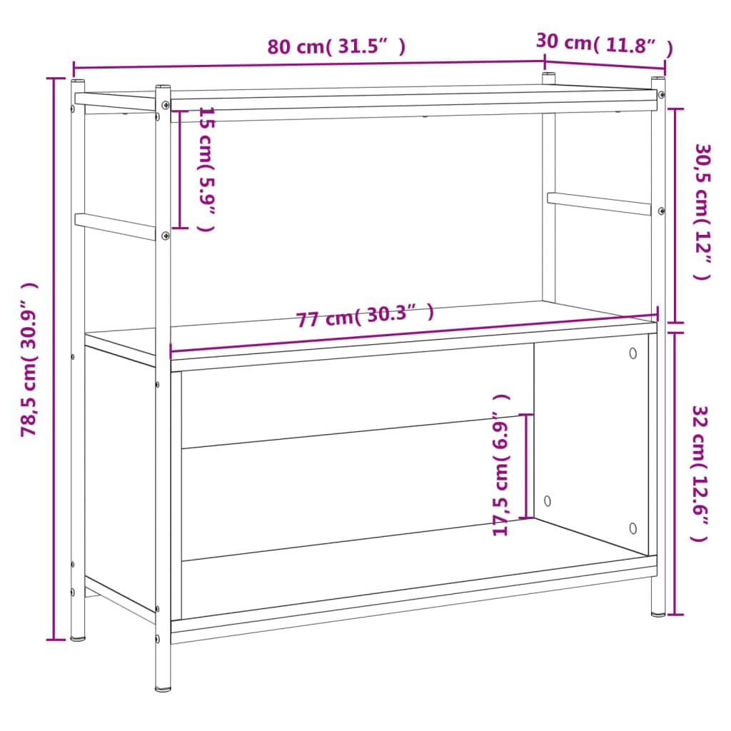 Estantería negra 80 x 30 x 78,5 cm de madera y hierro, estantería de pie de estilo industrial con patas ajustables, robusta estantería de salón para oficina, dormitorio, libros, revistas