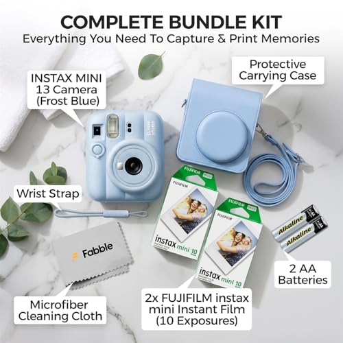 Image of FUJIFILM INSTAX MINI 13 Instant Film Camera Frost Blue Bundle with Caiul Groovy Case, INSTAX Mini Twin Pack Film 20 Exposures, Automatic Exposure, Close-Up Mode, Selfie Mirror