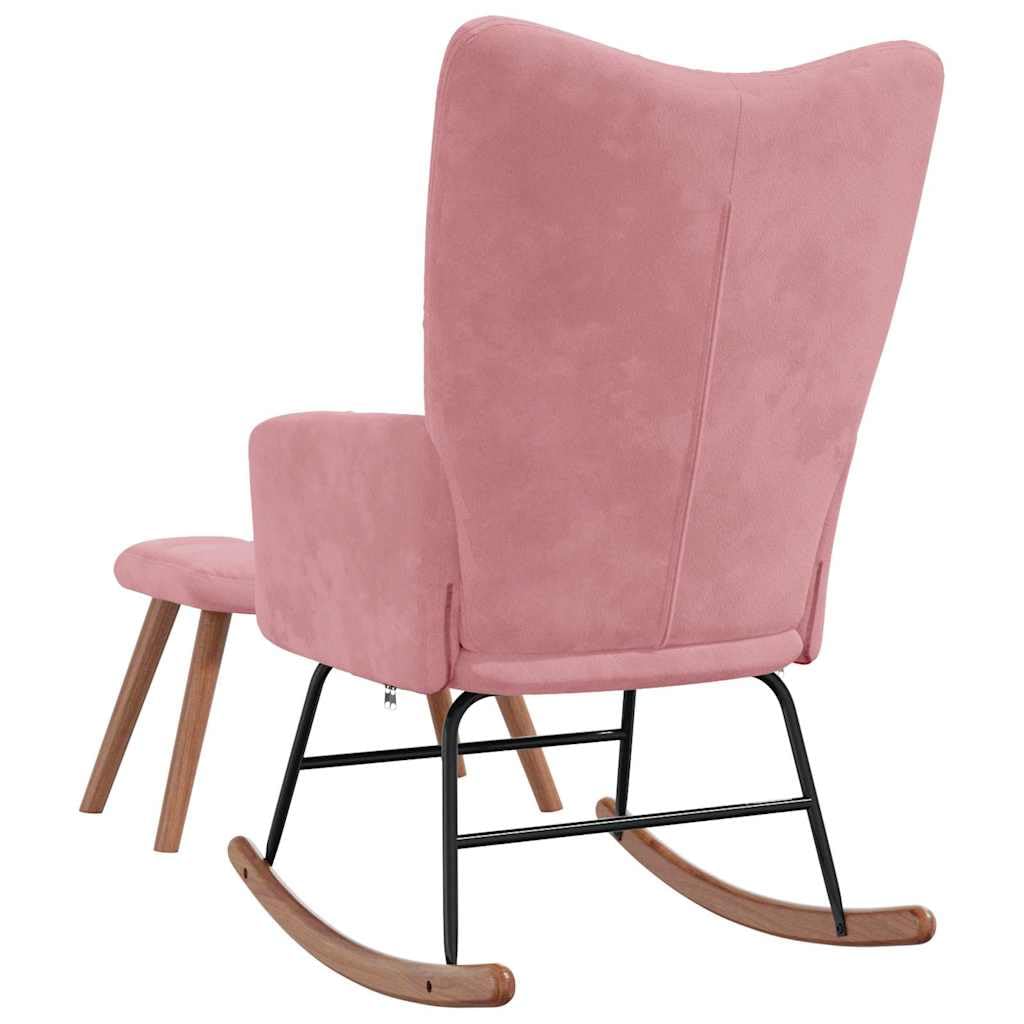 Mecedora moderna para interior con taburete, mecedora con estructura de acero y acolchado grueso, silla de relax con suave terciopelo rosa