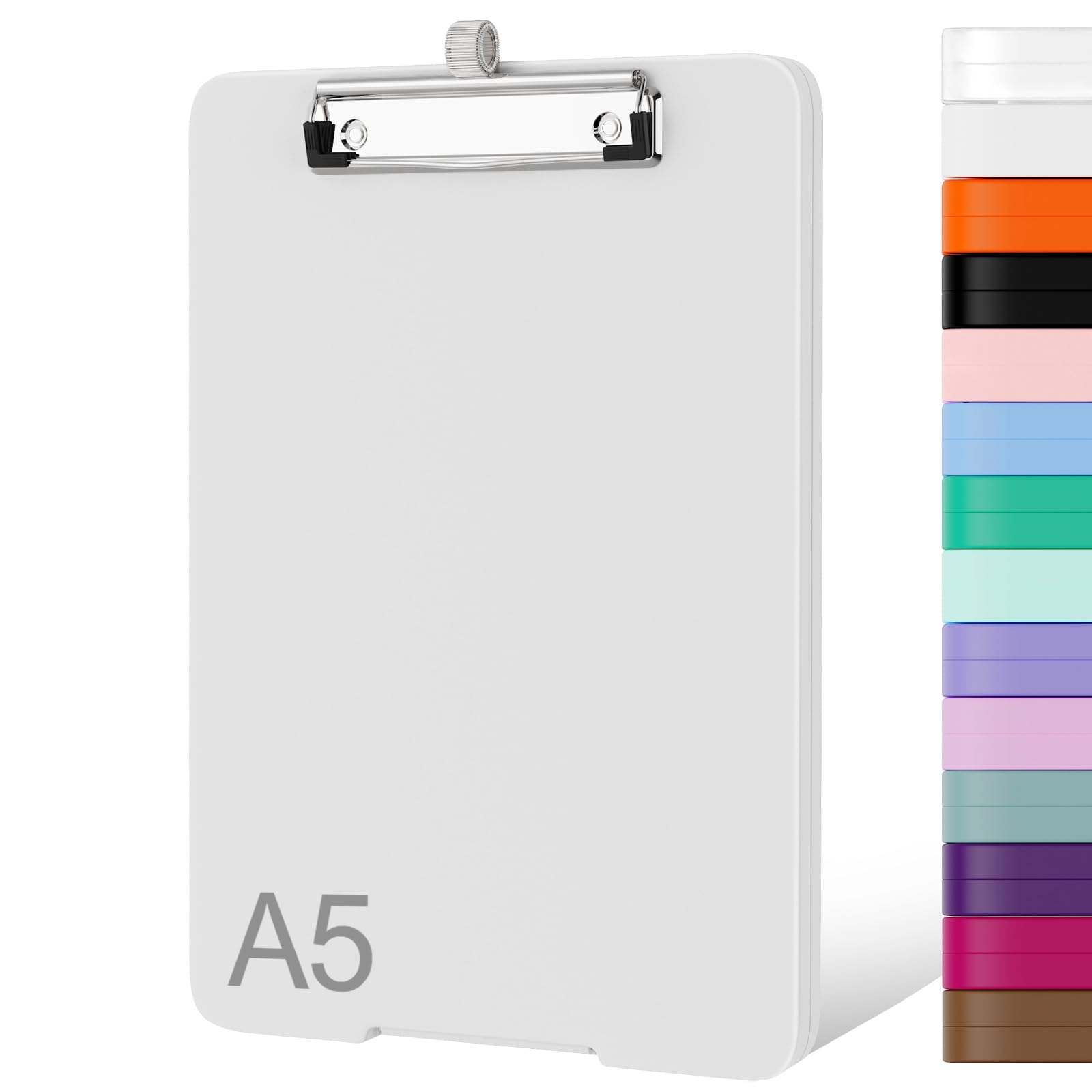 Piasoenc Small Clipboard with Storage, A5 Organization Box with Pen Holder, Plastic Clipboard with Low Profile Clip for Nurses, Teachers, Lawers, White