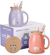 Niedliche Katzenbecher Aus Keramik – 2er Set Mit Bambusdeckel, 500ml, Perfekt Als Geschenk Für Katzenfans
