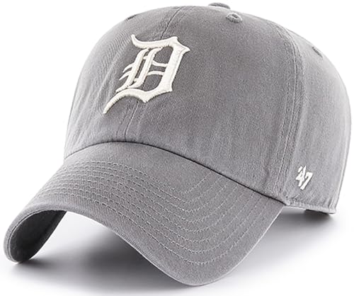 47 Brand MLB Dark Gray Team Color Primary Logo Clean Up Adjustable Strap Baseball Dad Hat Cap, Adult One Size Fits All - Detroit Tigers - Dark Gray Team Color