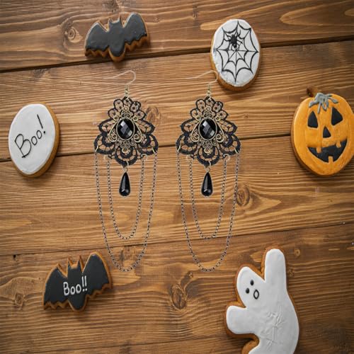 Gothic Long Tassel Crystal Earrings Vintage Lace Tassel Earrings Punk Dark Style Black Crystal Gemstones Dangle Drop Earrings Victoria Earrings Goth Earrings Christmas Birthday Party Halloween Earrings Jewelry for Women3