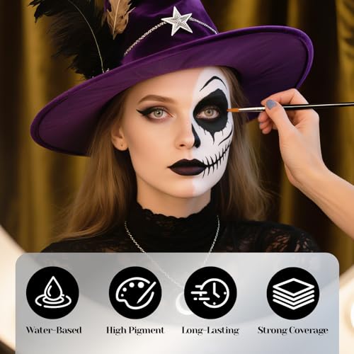 White Face Paint 70ml - Professional Water-Based Body Paint for Skeleton, Clown & Zombie Looks, Non-Toxic Washable Face Body Paint for Halloween SFX Cosplay Makeup ,Costume Events,Party - Image 5