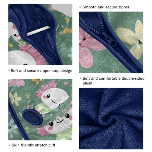 Floral Axolotl on Green Toddler Fleece Jacket Girl Boys Hooded Fleece Jacket Coat Warm Outwear Zip-up 3-10T3