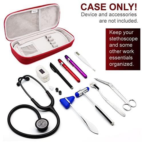 Image of PROHAPI Hard Stethoscope Case, Large Stethoscope Carrying Case with ID Slot, Compatible with 3M Littmann /ADC /Omron /MDF Stethoscope Includes Mesh Pocket for Nurse Accessories (Fire Red)