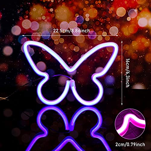 Image of Riakrum 2 Pcs Butterfly Neon Signs LED Lights Decor, Pink, Blue
