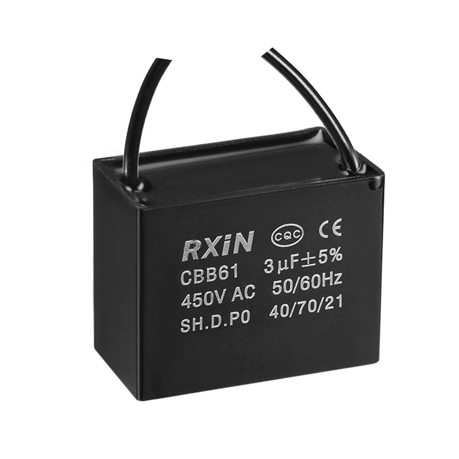 YOKIVE Ceiling Fan Capacitor CBB61, Metallized Polypropylene Film Capacitor Great for Fans Pumps Motors Running (3uF 450V AC 2 Wires 50/60Hz)