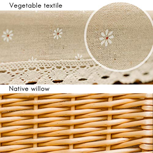 HFEHSKJ Wicker Picnic Basket with Lid and Handle, Handmade Woven Shopping Basket Vintage Style Picnic Hamper Fruit Holder Breads Storage Container for Outdoor Camping BBQ Party(A)