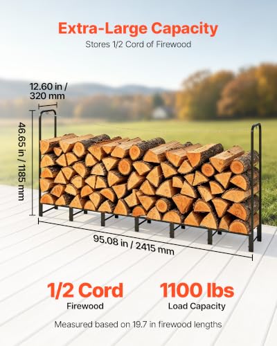 Image of VEVOR Firewood Rack 8ft 1 /2 Cord Heavy Duty Outdoor Wood Storage Holder