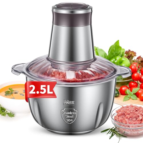 FOHERE Zerkleinerer Küche Elektrisch, 350W Multizerkleinerer Elektrisch mit 2.5L Edelstahlschüssel und 2 Geschwindigkeitsstufen, 4 Edelstahl Klinge für Fleisch, Zwiebeln und Gemüse