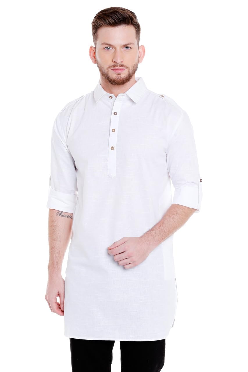 In-Sattva Men's Pullover Pathani Rollup Sleeve Kurta Tunic with Shoulder Strap