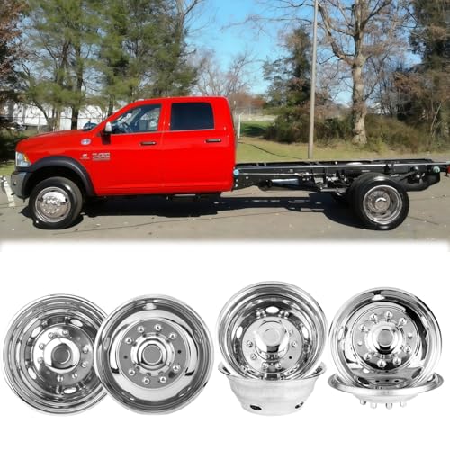 Image of 19.5 inch Polished Stainless Steel Dually Wheel Simulator Set, 10 Lug 5 Hand Hole Design, Durable Attractive Bolt-On Hubcaps with Tools, Fits 2012-2025 Dodge Ram 4500 /5500 19F6