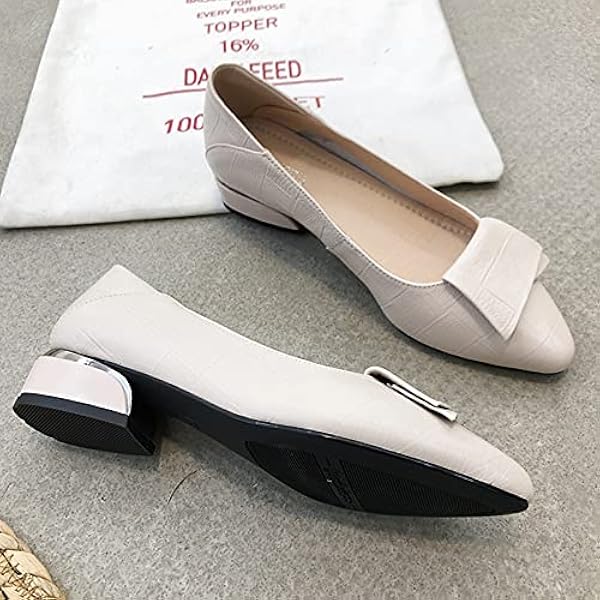 Jamron Kvinnor Spetsig Tå Block Klack Rutigt Läder Pumps Skor Mjuk Sula Ballerinas