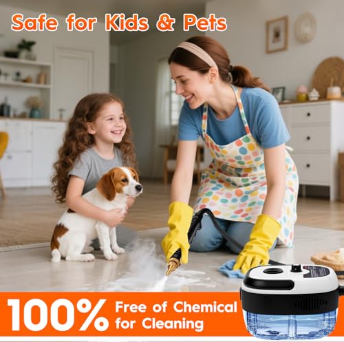Image of Steam Cleaner, 2500W High Handheld Steam Cleaner, 1L Portable Car Steam Cleaner, 6 High Speeds Pressure Temperature Steam Cleaning Machine with 3 Brush Heads for Kitchen Home Car Cleaning(White)