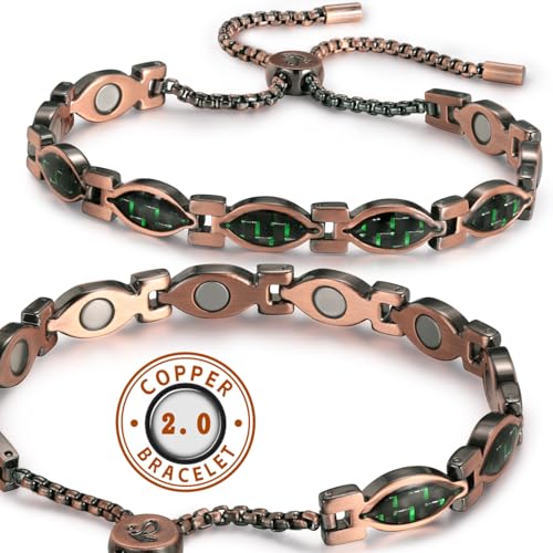 RainSo - Bracciali da donna in puro rame magnetico terapia sanitaria sollievo dal dolore per artrite, design regolabile con scatola display (occhi di cristallo verde)