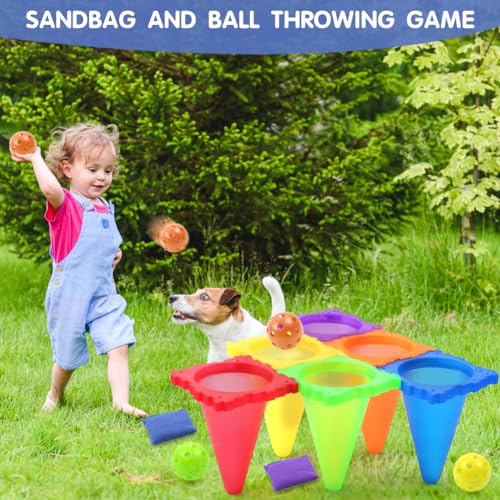 3-in-1 Carnival Games Set for Kids : Ring Toss Game with Cornhole Bean Bags, Connectable Cones, Rings and Balls - Children’s Indoor/Outdoor Activities Toys for Yard, Lawn, Toddler Birthday Party