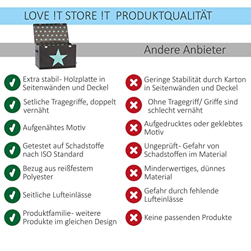 LOVE IT STORE IT Aufbewahrungsbox mit Deckel - Große Spielzeugkiste aus Stoff - Verstärkt mit Holz - Abwaschbar - Grau mit grünem Stern - 62x38x39 cm – Bild 5