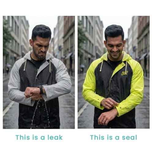 Image of Roughhouse Raincoat for Men & Women Heavy Duty Waterproof Rain Suit with Jacket & Pant for Bike Riding | Hooded High-Visibility Unisex Raincoat | Foldable Monsoon Rain Coat - Charcoal & Neon, Size XXL