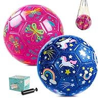 U&C Planet 2 Pack Size 2 Football for Kids Ages 1-6 Unicorn & Butterfly Design Includes 1 Hand Pumps & Mesh Bags |Indoor Outdoor Play Toy Gift for Toddlers