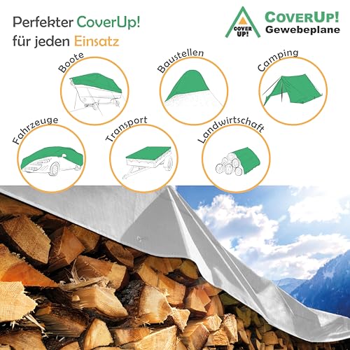 CoverUp! Abdeckplane 2x3 m Weiß (200 g/m²) – Wasserfest & UV-stabilisiert, reißfest mit Gummiecken & Alu-Ösen, inkl. 10 Planenspannern – für Garten, Camping, Holz, Auto
