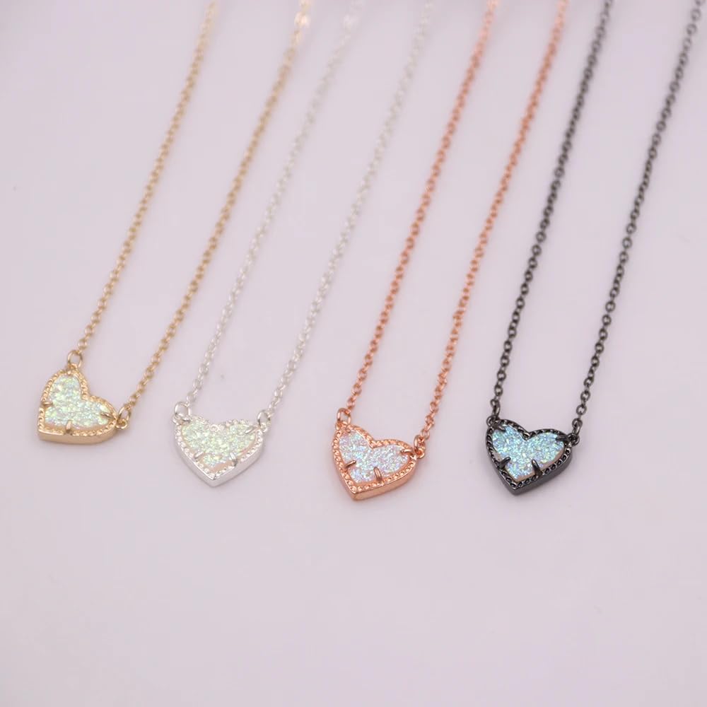 Collana for donna, collana in argento sterling 925 a forma di cuore con druzy for donna, collana geometrica in pietra rosa - collana con gioielli in resina con druzy, collana azzurra for regali di com