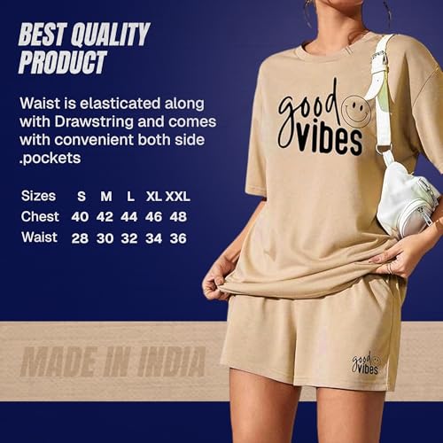 Image of KSHS Women Cotton Night Suit Top & Shorts Set | Loose Fit Printed Nightwear Co Ord Set Stylish Western | Soft Breathable Sleepwear Shorts with Pocket for Women