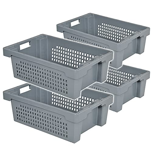BRB 4x Drehstapelbehälter, LxBxH 600x400x200 mm, 32 Liter, grau