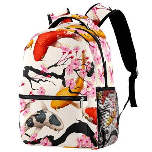 Sac à dos d'école ergonomique grand volume motif koï 40cm pour adolescents