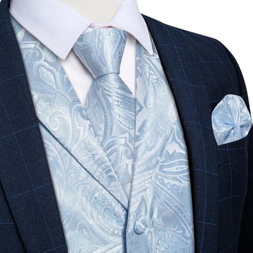 Men’s Paisley Vest Set Formal Waistcoat with Handkerchief & Cufflinks for Wedding, Groom, or Business Suit3