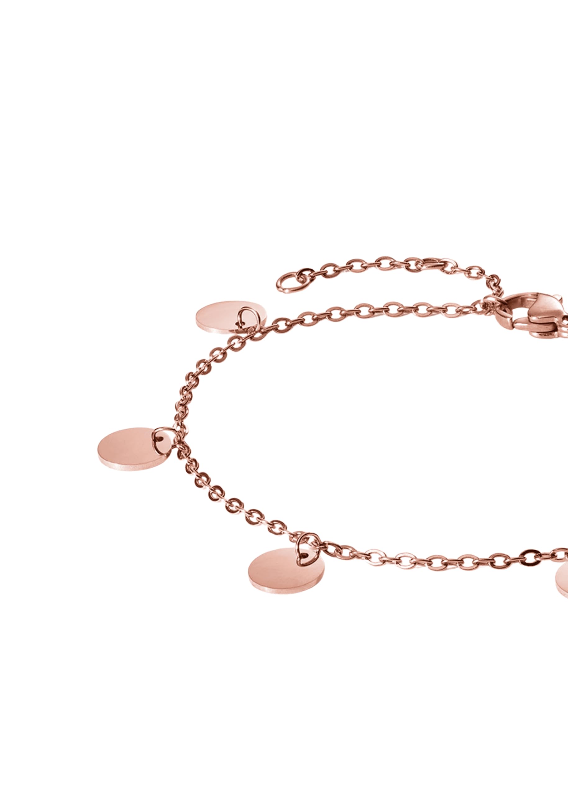 Purelei® Kalea Cavigliera da donna, in acciaio inox placcato oro 18 carati, placcato oro rosa/argento, con 5 ciondoli a forma di simbolo, regolabile da 21 a 25 cm, impermeabile