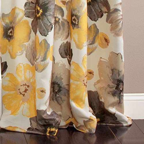 Lush Decor Leah Room Darkening Window Curtain Panel Pair Floral Insulated Grommet, 52"W X 84"L, Yellow And Gray #TOP3