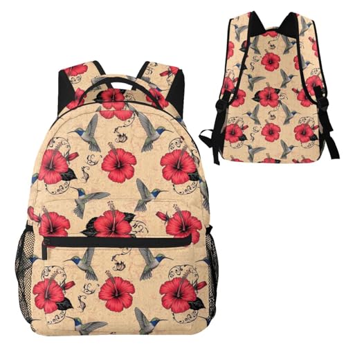 Sac à dos résistant à l'eau imprimé colibri lys grand compartiment fille